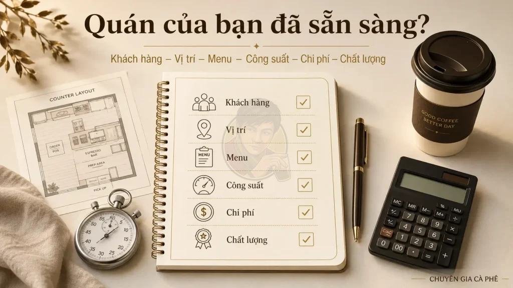 Checklist chuẩn bị mở mô hình quán cà phê Take Away thực tế tại Việt Nam.