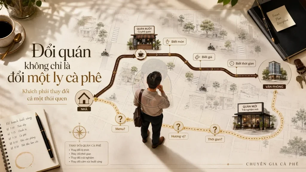 Chi phí chuyển đổi tâm lý khi khách hàng thử một quán cà phê mới.