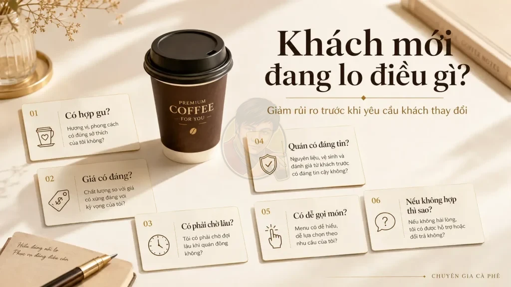 Những rào cản và rủi ro cảm nhận của khách khi thử quán cà phê mới.