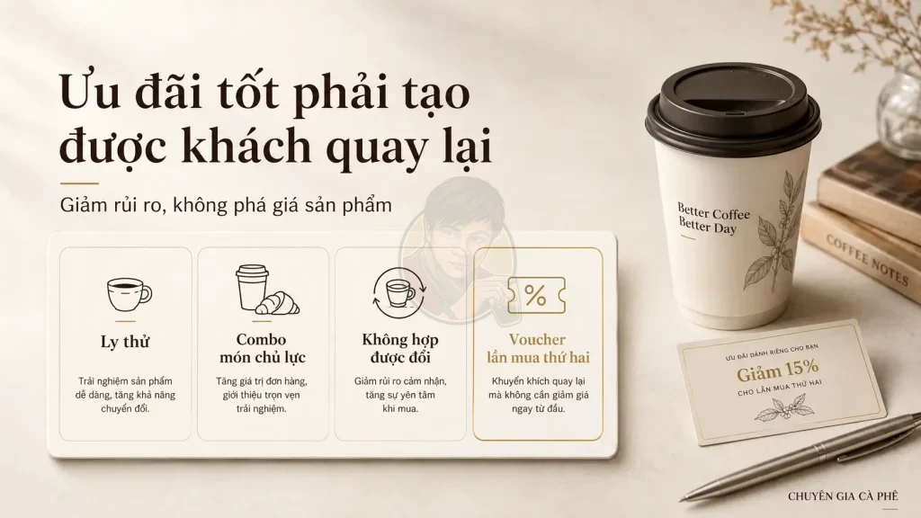 Cách thiết kế chương trình dùng thử cho khách hàng mới tại quán cà phê Take Away.