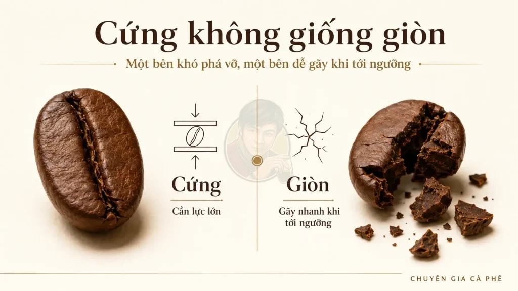 So sánh độ cứng và độ giòn của hạt cà phê sau rang.