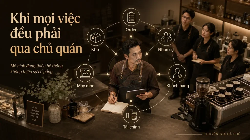 Quán cà phê phụ thuộc chủ quán khi mọi quyết định về nhân sự, kho, tài chính và vận hành đều dồn vào một người.