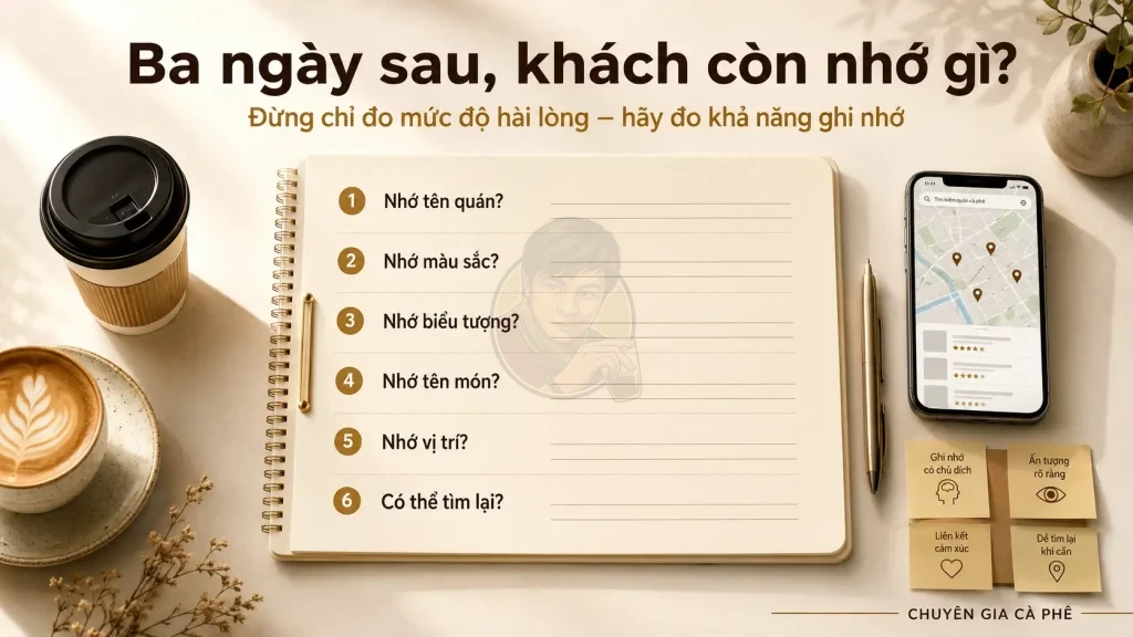 Bảng kiểm tra mức độ ghi nhớ thương hiệu quán cà phê Take Away của khách hàng.