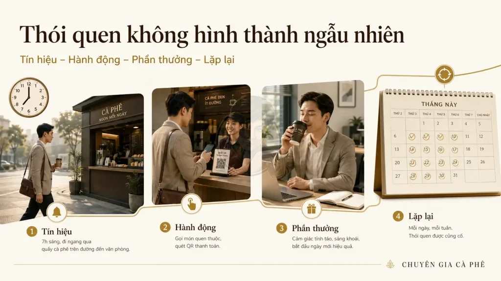 Cơ chế hình thành thói quen mua và uống cà phê Take Away mỗi ngày.
