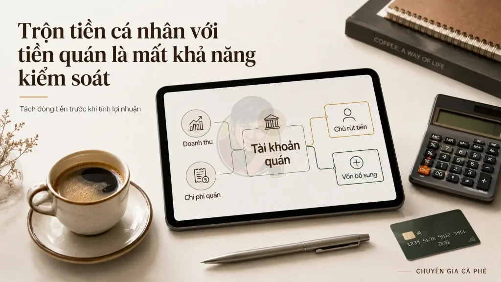 Tách tiền cá nhân và tiền quán cà phê để kiểm soát dòng tiền và xác định lợi nhuận chính xác.