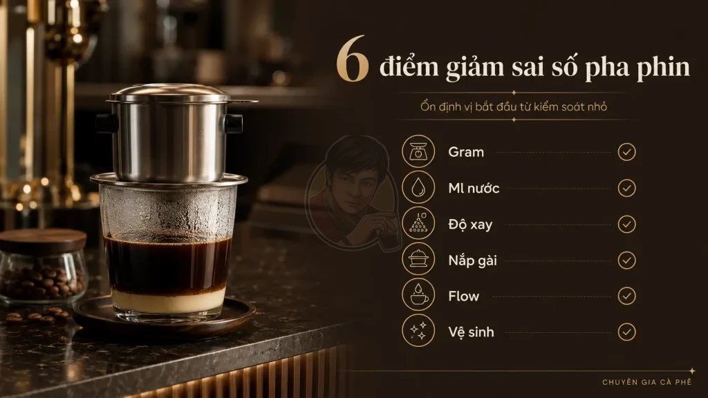 Checklist kiểm soát sai số pha phin giúp cà phê ổn định hơn.