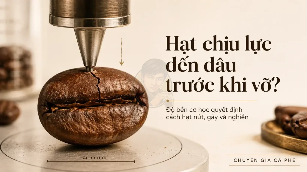 Độ bền cơ học của hạt cà phê sau rang khi chịu lực nén và bắt đầu nứt vỡ.