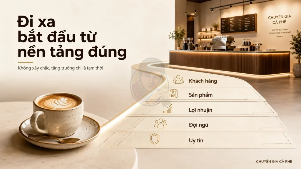 Tư duy đi đường dài trong ngành cà phê cần nền tảng khách hàng, sản phẩm, lợi nhuận, đội ngũ và uy tín.