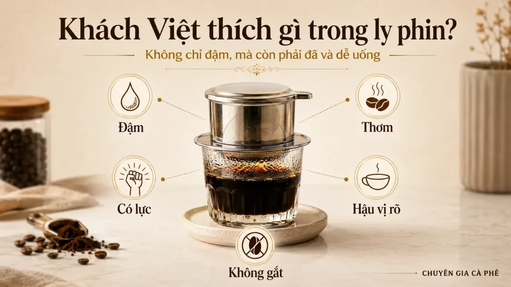 Insight khách hàng Việt về gu cà phê phin đậm thơm có lực và không gắt.