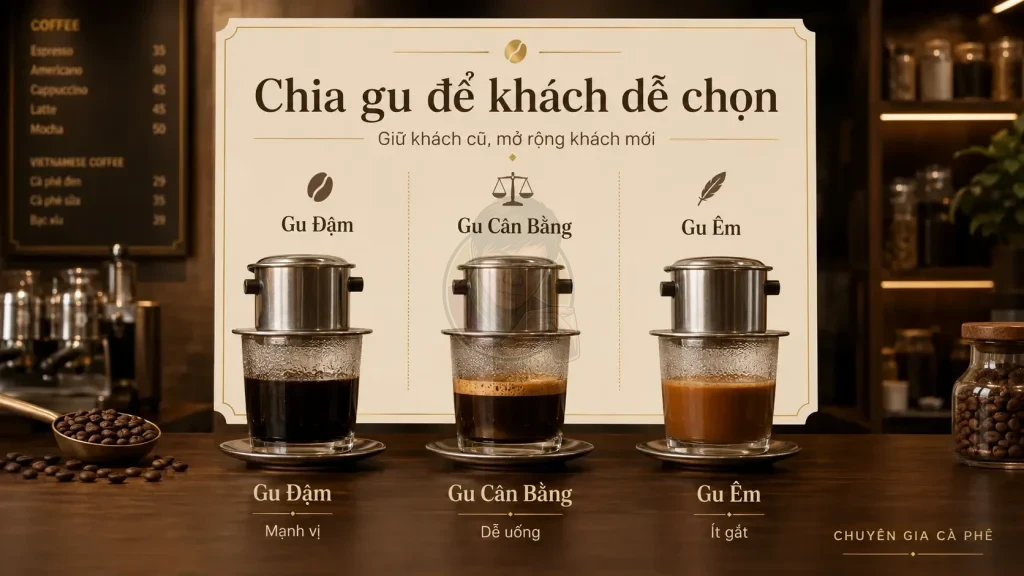 Menu cà phê phin chia gu đậm cân bằng và êm cho khách hàng Việt.