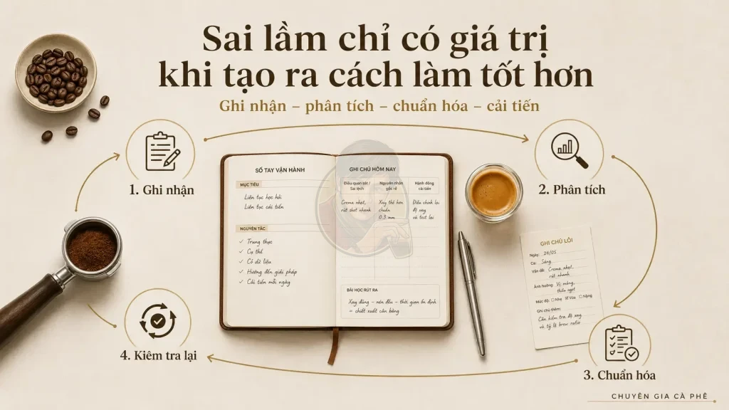 Vòng lặp cải tiến giúp doanh nghiệp cà phê biến lỗi vận hành thành tiêu chuẩn và năng lực mới.