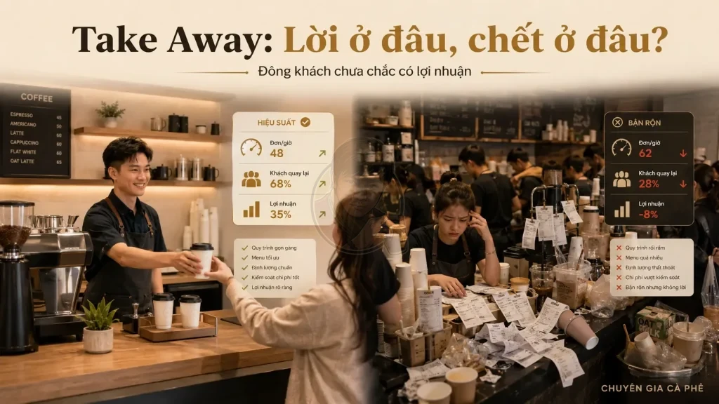 Phân tích điểm tạo lợi nhuận và nguyên nhân thất bại của mô hình cà phê Take Away.