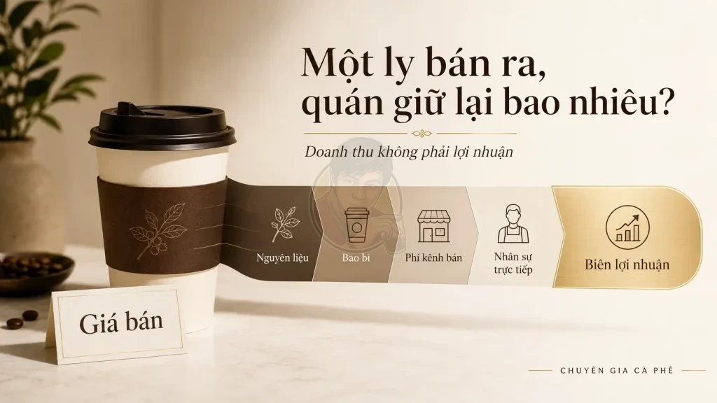 Cơ cấu chi phí và biên lợi nhuận trên một ly cà phê Take Away.