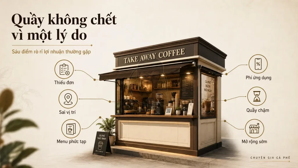 Các nguyên nhân phổ biến khiến mô hình cà phê Take Away thua lỗ và thất bại.