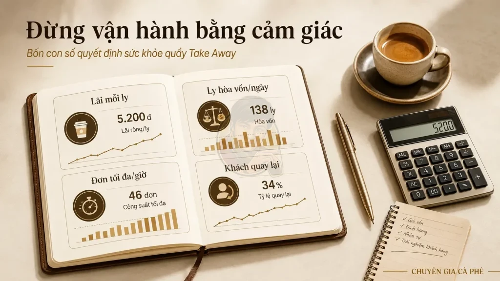Bốn chỉ số quản trị lợi nhuận quan trọng của mô hình cà phê Take Away.