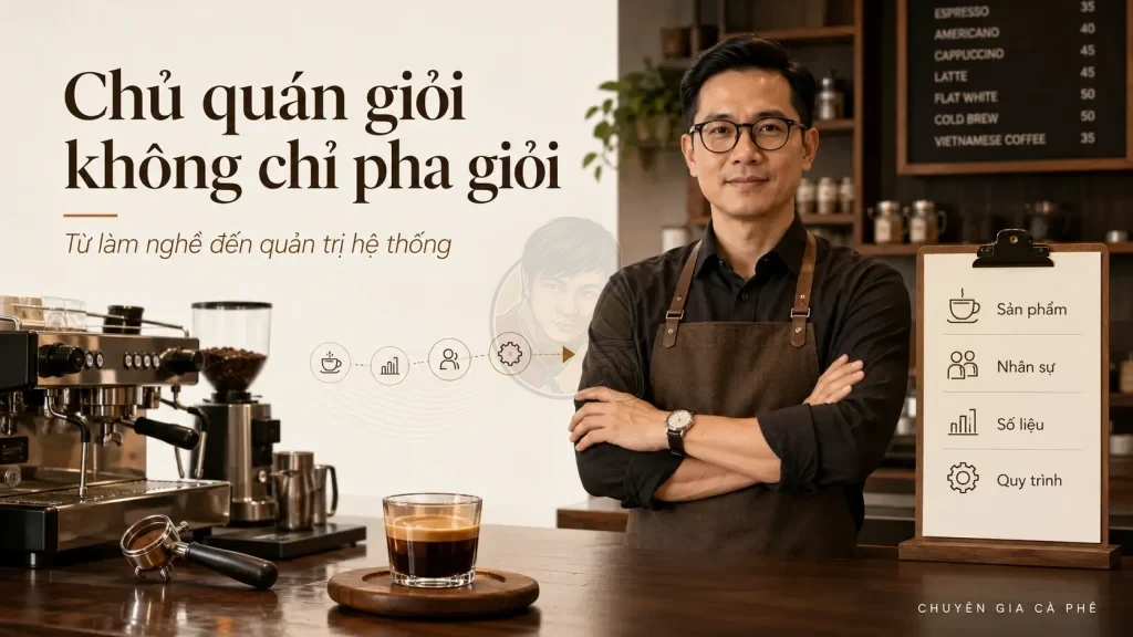 Chủ quán cà phê giỏi cần chuyển từ pha chế giỏi sang quản trị sản phẩm, nhân sự, số liệu và quy trình.