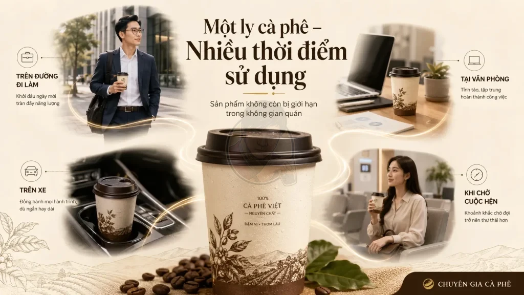 Hành vi sử dụng cà phê Take Away trong nhiều tình huống hằng ngày của khách hàng.