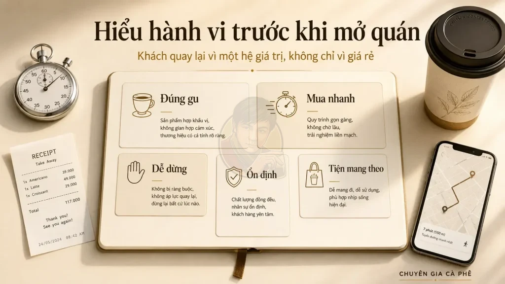 Các yếu tố hành vi khiến khách hàng quay lại mua cà phê Take Away.