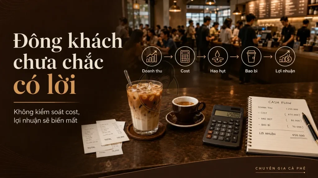 Quán cà phê đông khách nhưng không kiểm soát cost khiến lợi nhuận bị bào mòn.