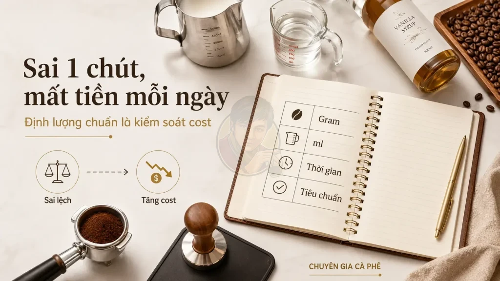 Định lượng pha chế chuẩn giúp quán cà phê kiểm soát cost và giảm hao hụt nguyên liệu.