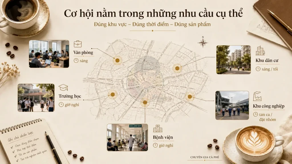 Bản đồ cơ hội kinh doanh cà phê Take Away tại các cụm khách hàng Việt Nam.