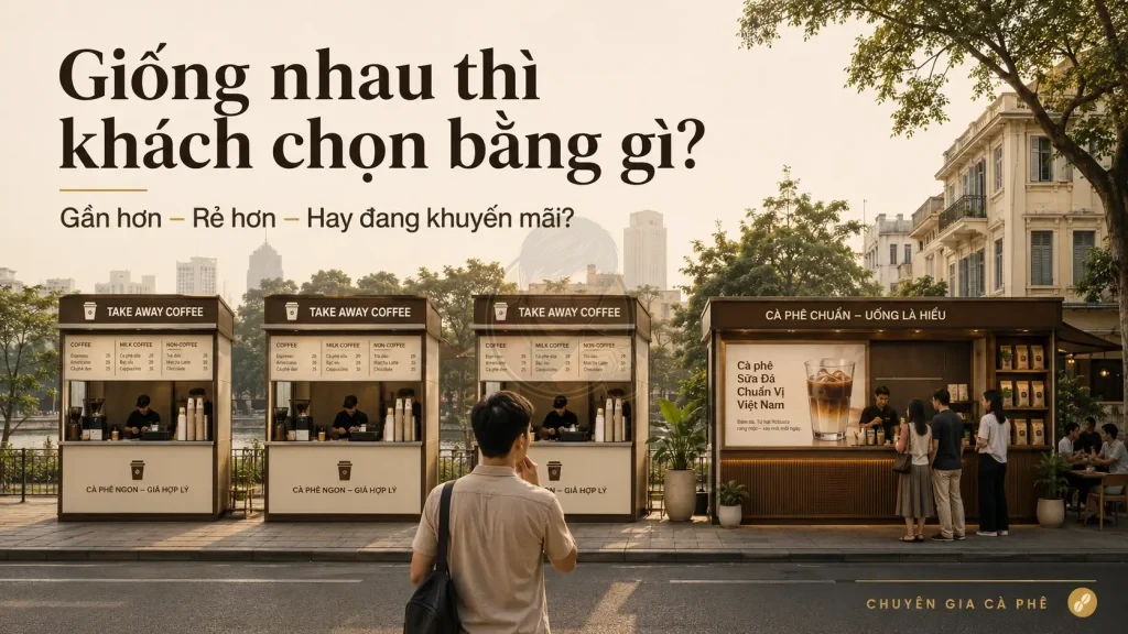 Nhiều quầy cà phê Take Away giống nhau và thiếu định vị khác biệt.