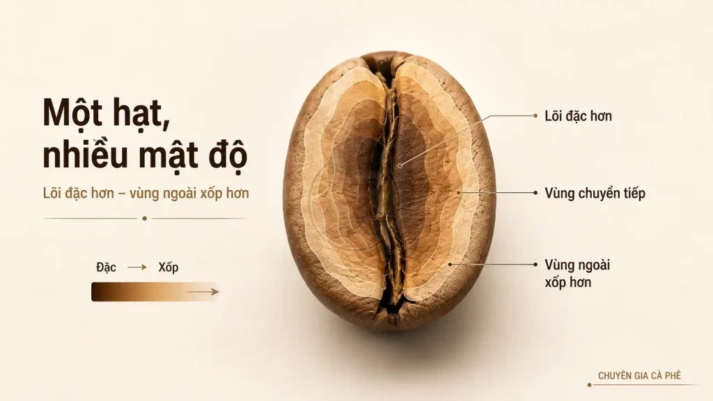 Bản đồ mật độ trong hạt cà phê cho thấy lõi và vỏ có độ đặc khác nhau sau rang.