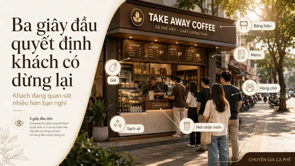 Các tín hiệu khách hàng quan sát trước khi mua cà phê Take Away.