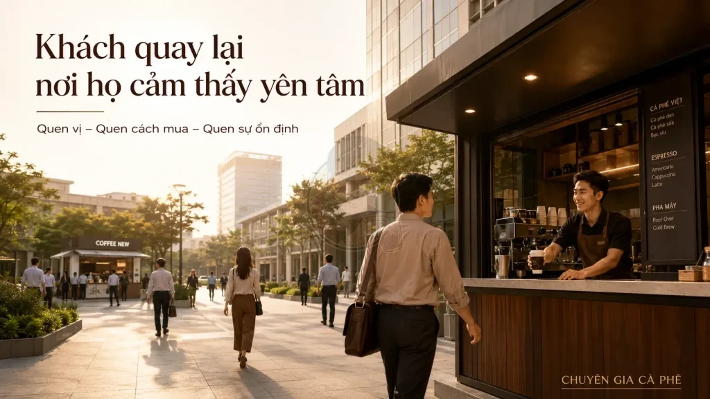 Khách hàng lựa chọn quán cà phê quen thuộc vì tin tưởng chất lượng và trải nghiệm.