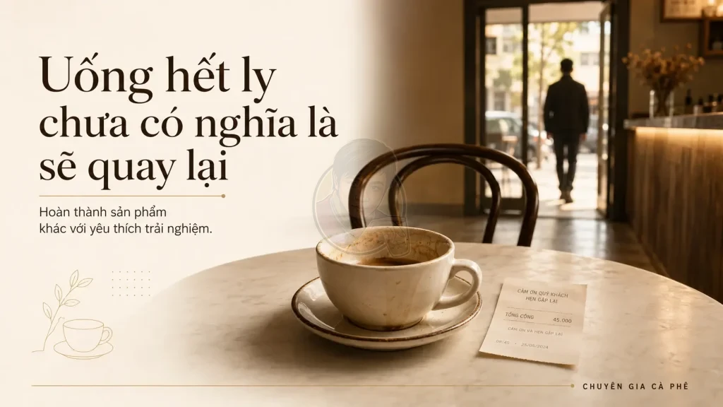 Khách uống hết ly nhưng không quay lại vì trải nghiệm quán cà phê chưa đủ tốt.