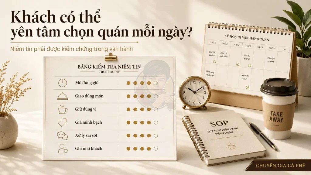 Bảng kiểm tra mức độ tin tưởng và sự ổn định của quán cà phê Take Away.