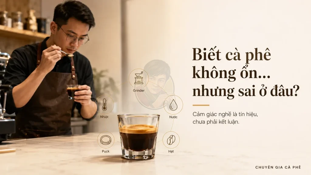 Cảm giác nghề khi pha cà phê giúp barista nhận ra espresso không ổn nhưng chưa rõ nguyên nhân.