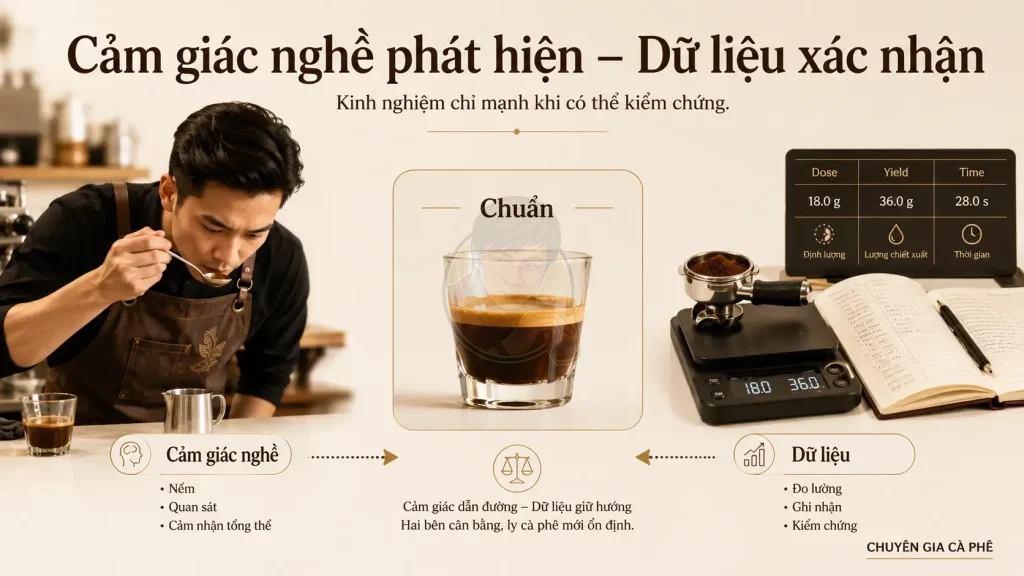 Cảm giác nghề và dữ liệu giúp barista xác định nguyên nhân cà phê không ổn.
