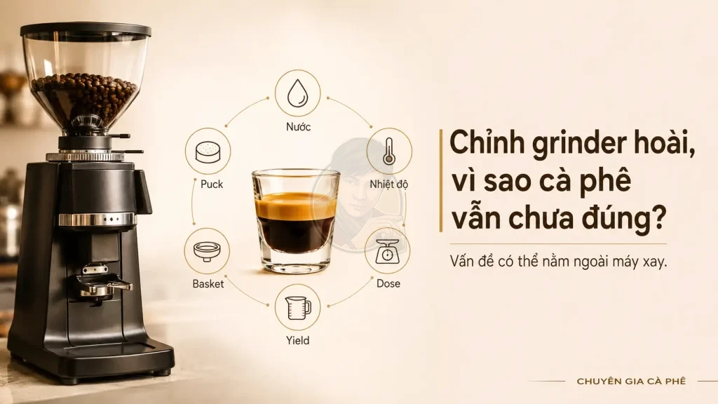 Chỉnh grinder cà phê không đúng vị do nhiều biến số ngoài máy xay.
