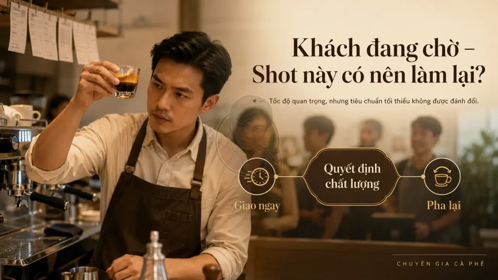 Khi nào nên làm lại shot espresso dù khách đang chờ tại quầy.