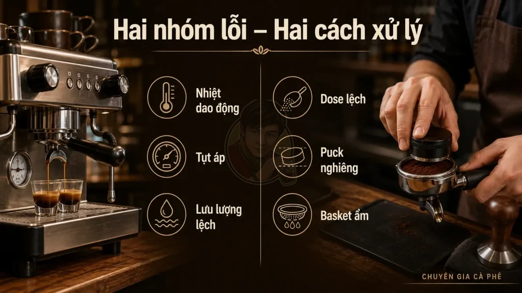 Dấu hiệu nhận biết lỗi máy pha và lỗi thao tác barista.
