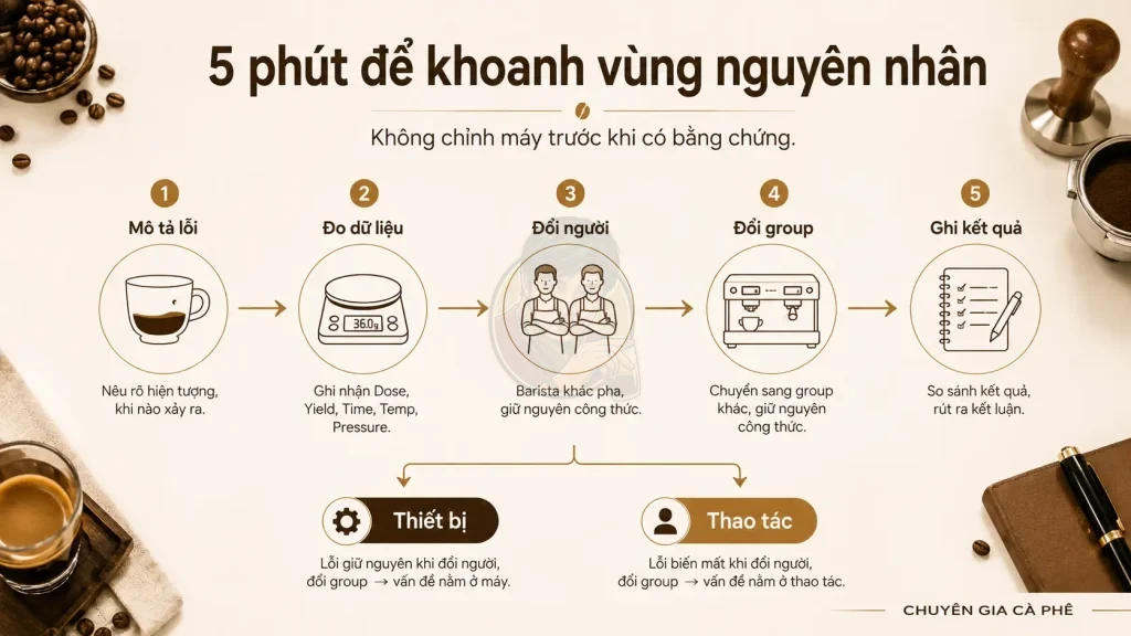 Quy trình chẩn đoán nhanh lỗi máy pha hoặc người pha trong 5 phút.