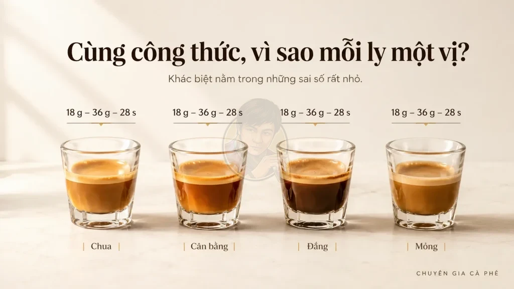 Sai số khi pha cà phê khiến cùng công thức espresso nhưng mỗi ly khác vị.