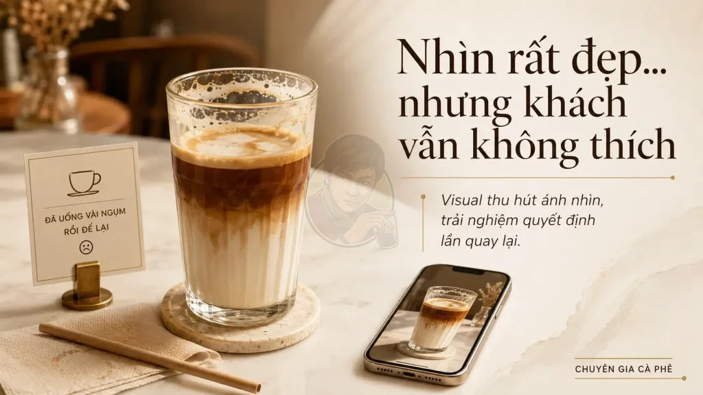 Cà phê nhìn đẹp nhưng không ngon khiến khách chỉ chụp ảnh rồi bỏ dở.
