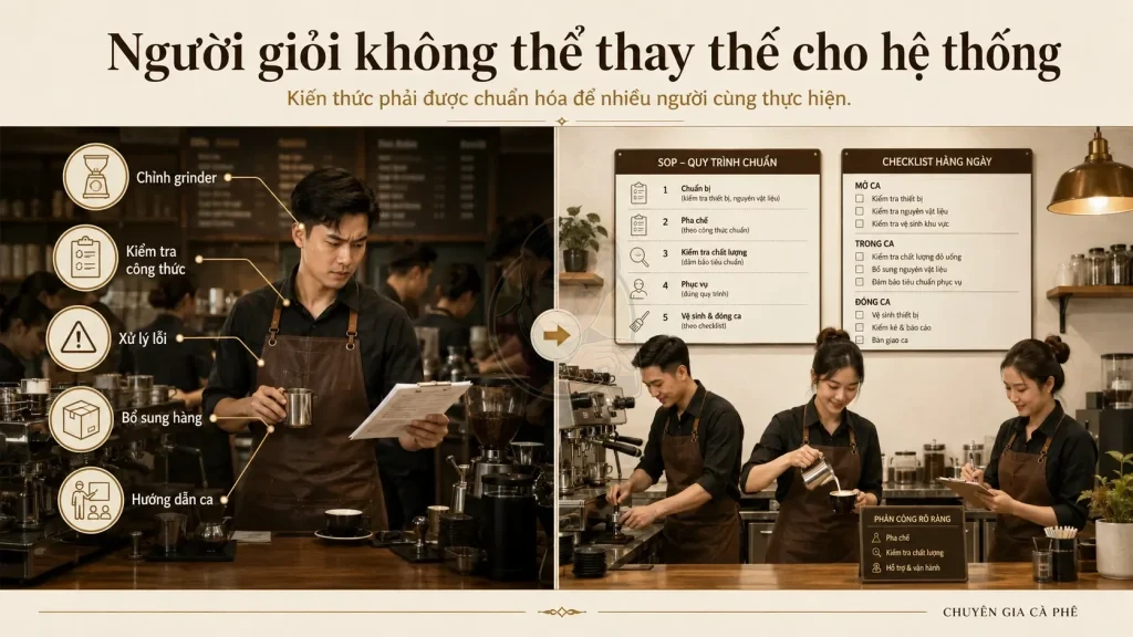 Quán cà phê phụ thuộc nhân sự chủ chốt do thiếu SOP vận hành.
