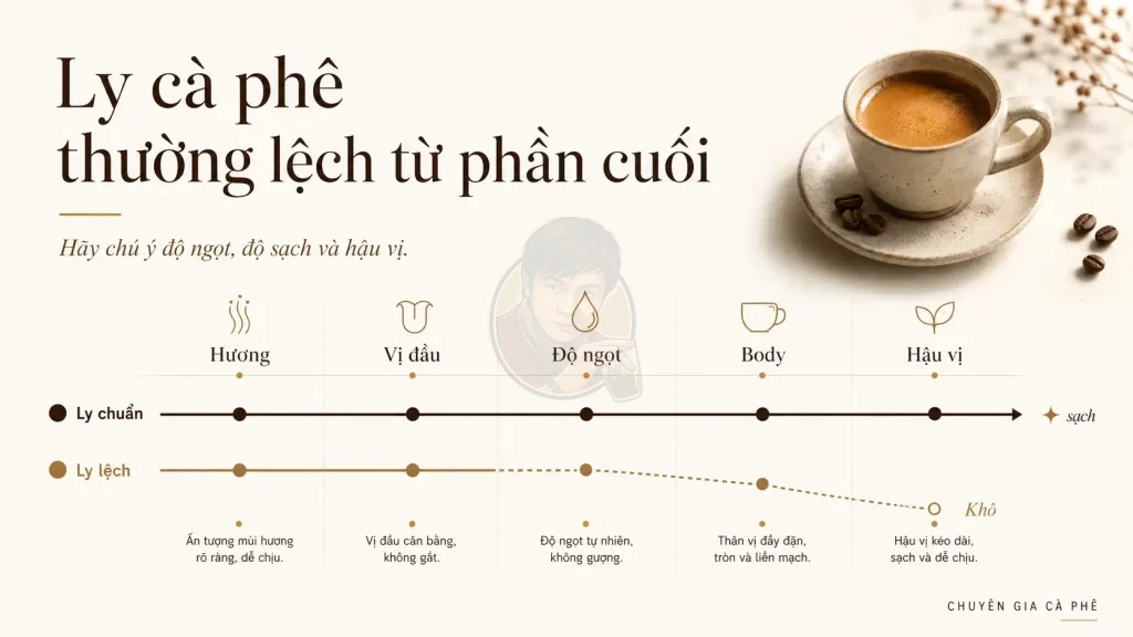 Hậu vị và độ ngọt giúp nhận diện cà phê lệch vị sớm.