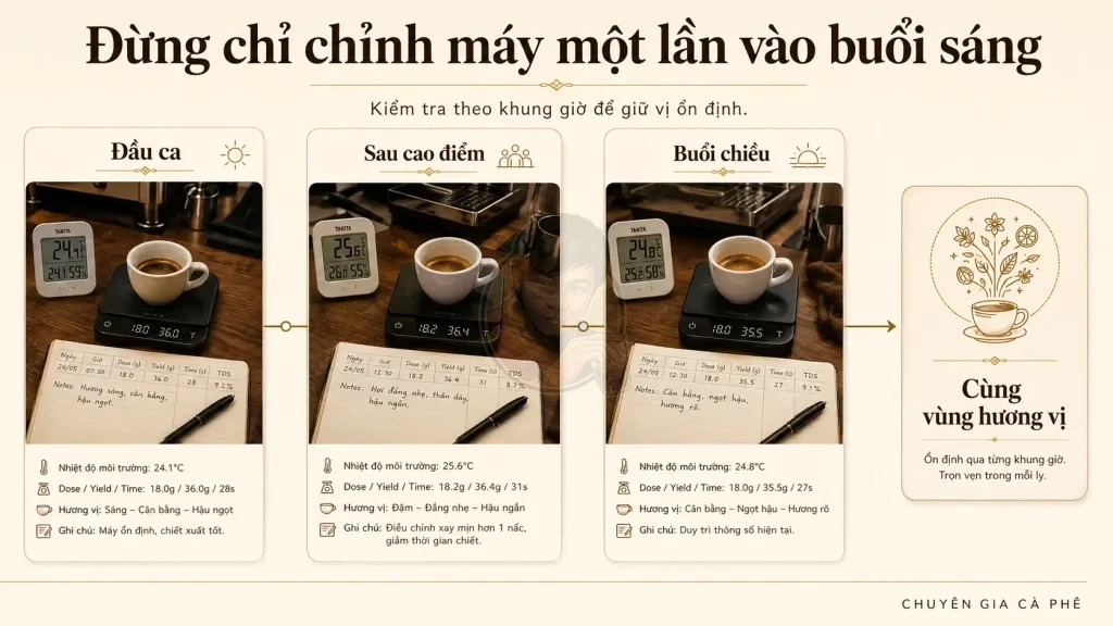 SOP kiểm tra cà phê buổi sáng và buổi chiều tại quán.