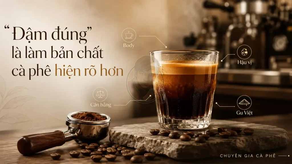 Cà phê rang mộc đậm đúng nghĩa là có body rõ, hậu vị sạch, cân bằng và phù hợp gu Việt.