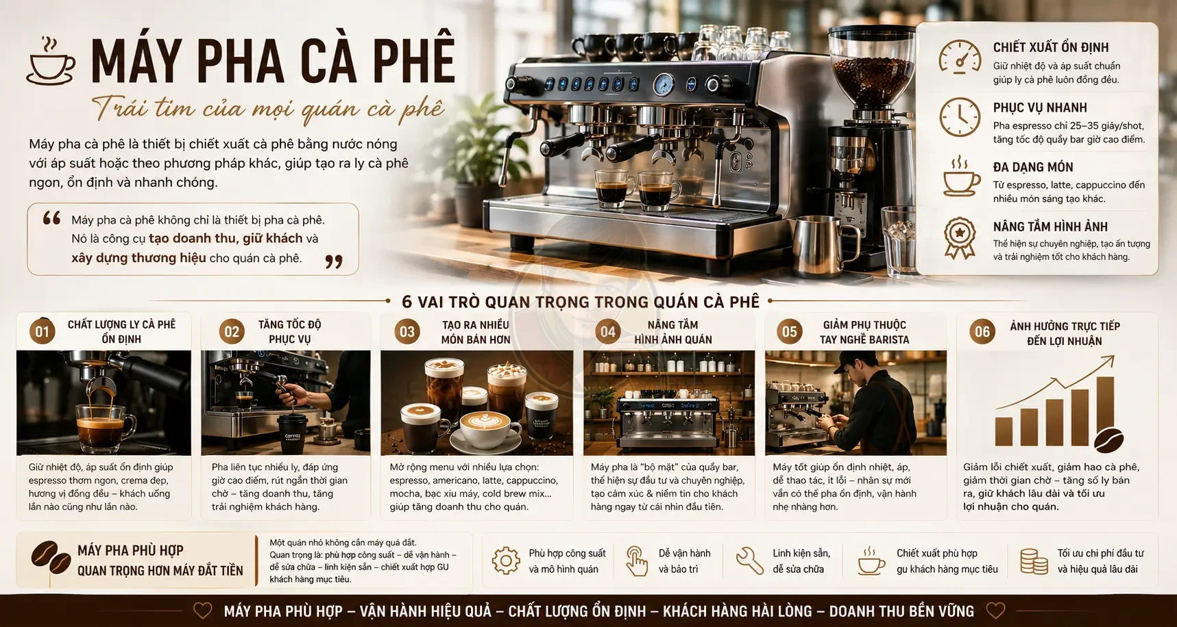 Máy pha cà phê là gì? Vai trò thực tế trong quán cà phê.