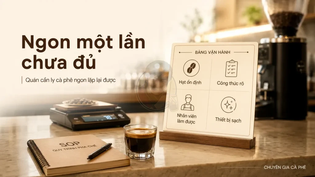 Cà phê ngon cho quán cần ổn định nhờ hạt tốt, công thức rõ, nhân viên làm được và thiết bị sạch.