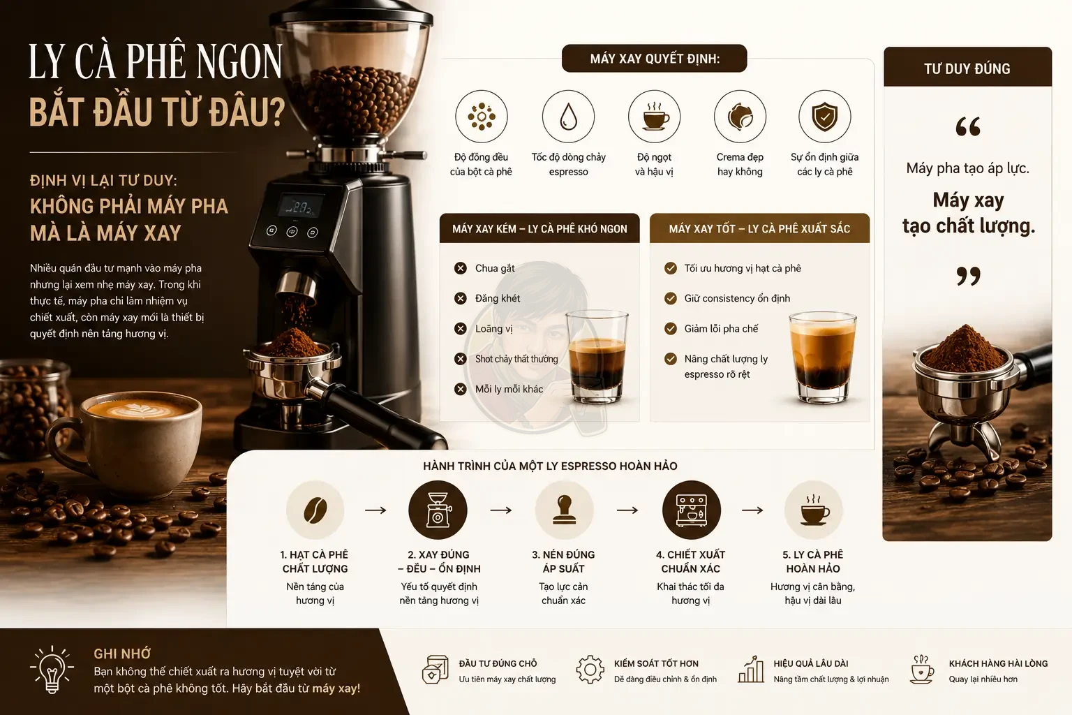 Ly cà phê ngon bắt đầu từ đâu? Góc nhìn từ máy xay.