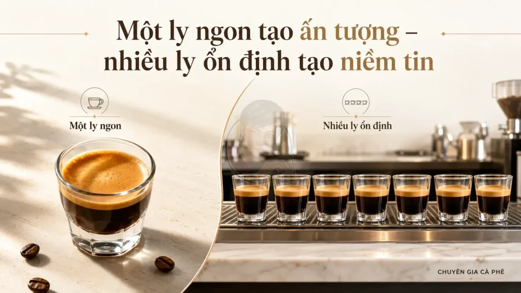 Độ ổn định của máy pha espresso giúp quán giữ chất lượng cà phê đồng đều giữa nhiều ly.