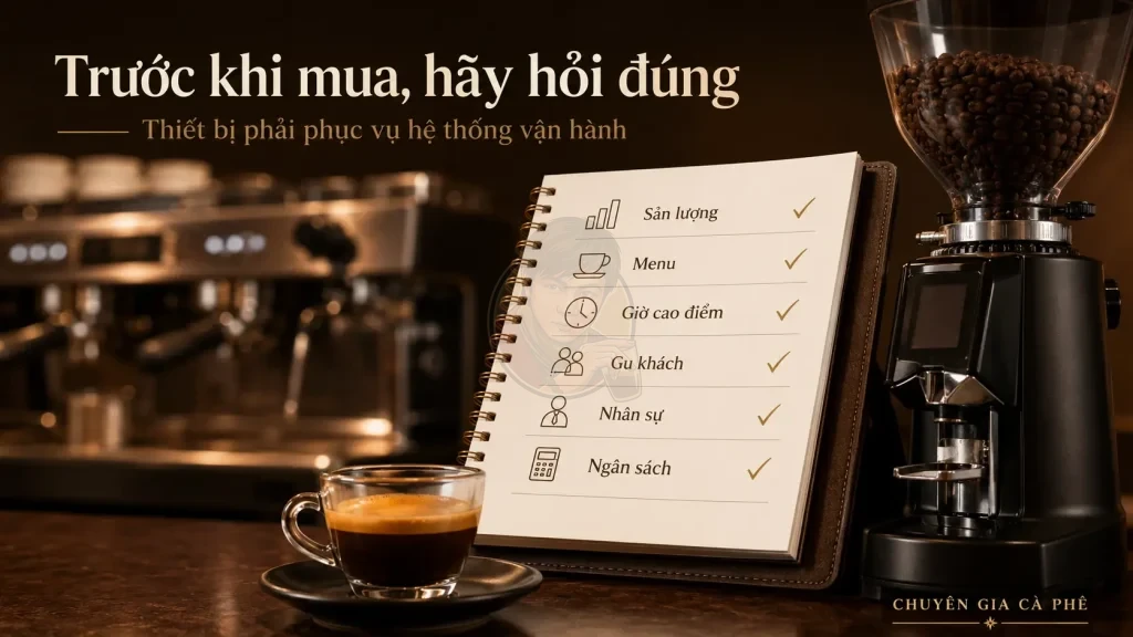 Checklist tư duy đầu tư máy xay cà phê và thiết bị pha chế cho chủ quán.
