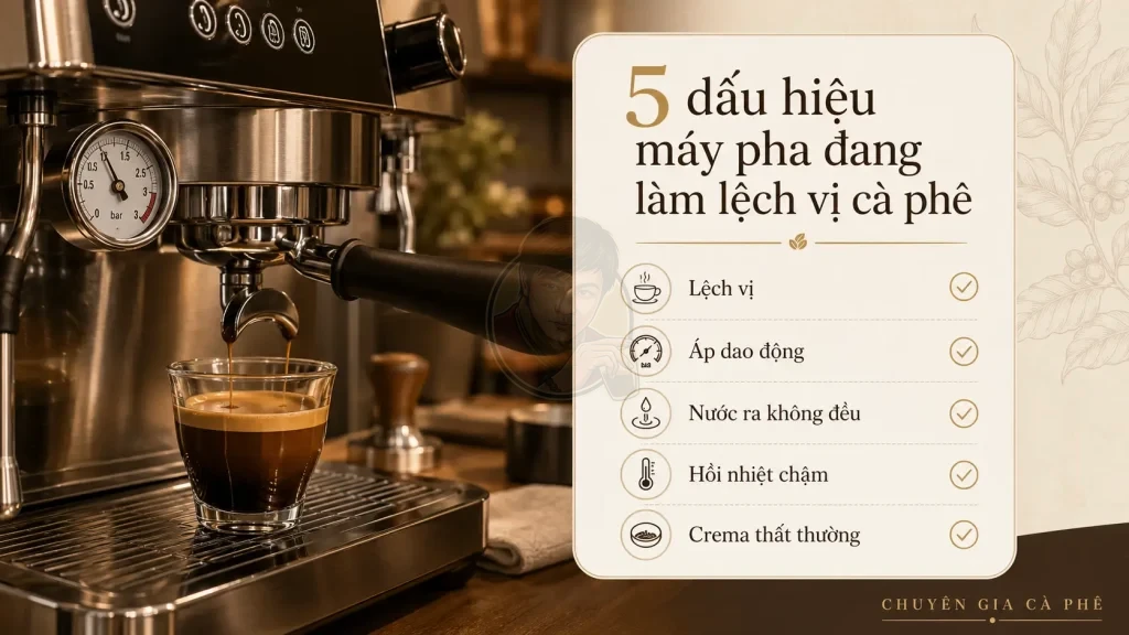 Dấu hiệu máy pha cà phê ảnh hưởng xấu đến chất lượng espresso