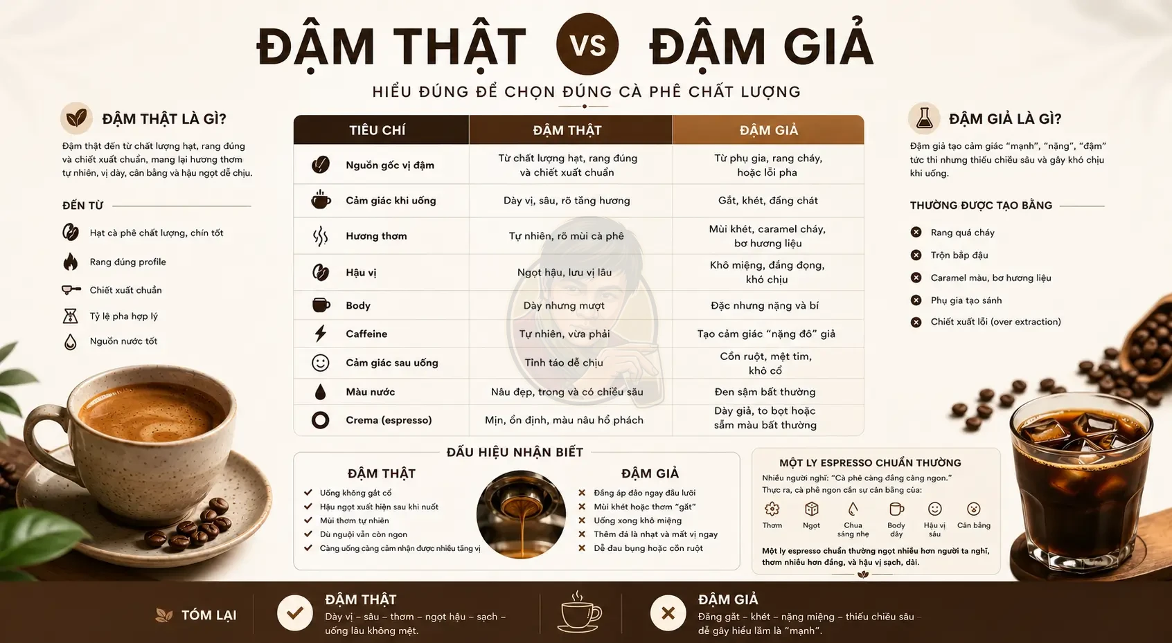 Đậm thật và đậm giả trong cà phê khác nhau thế nào?